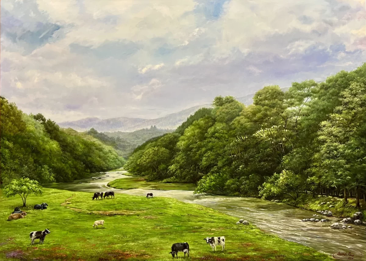 La obra de Brenda Pérez: «Día lluvioso en Jarabacoa. 50 x 70”, Óleo sobre tela, 2024. Brenda Pérez