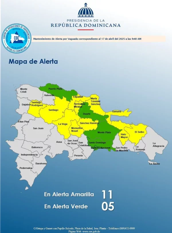 Mapa de las provincias bajo alerta por las lluvias. Fuente externa