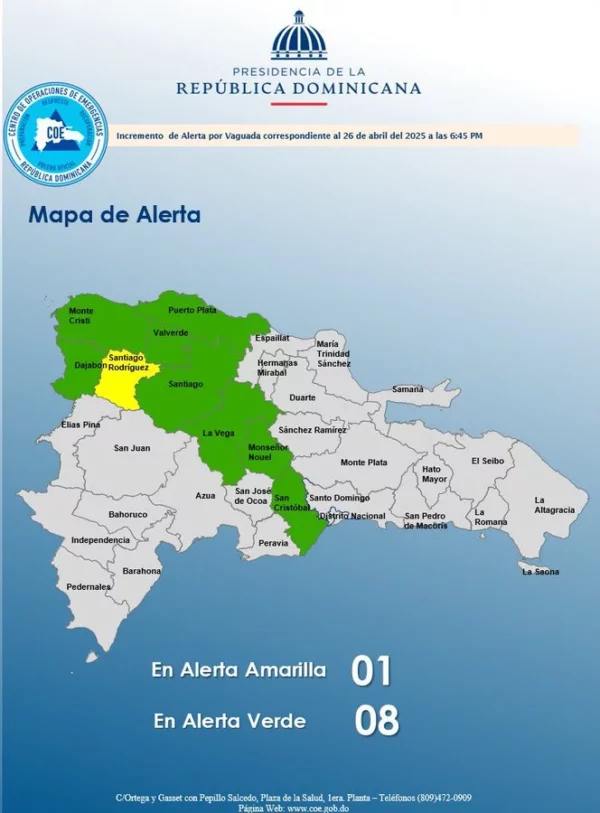 Mapa de las provincias bajo alerta. Fuente externa