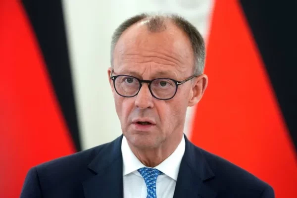 El canciller alemán Friedrich Merz asiste a una rueda de prensa en Vilna, Lituania. 22 de mayo de 2025.