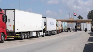 Camiones con ayuda humanitaria entrando en Gaza. Fuente externa