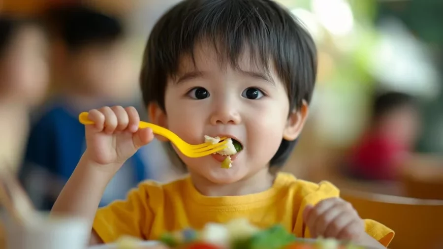 Niño asiatico comiendo Niño asiatico comiendo