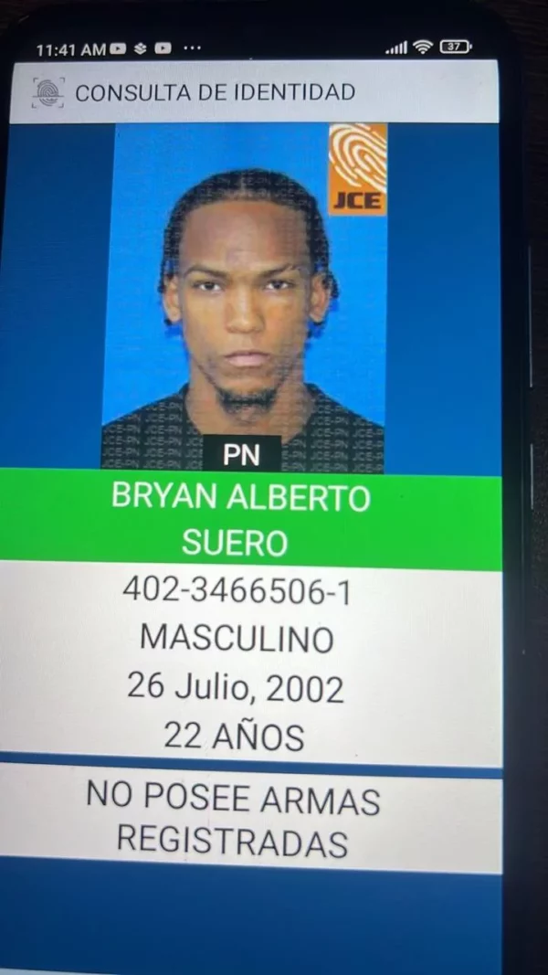 Bryan Alberto Suero era buscado activamente por la Policía. Fuente externa