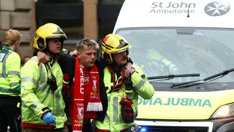 durante la celebración del desfile del título de la Premier League de fútbol. Fuente externa