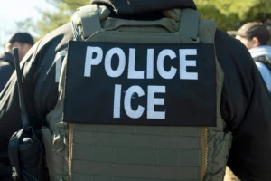 Un agente del Servicio de Inmigración y Control de Aduanas (ICE, por sus siglas en inglés) escucha durante una sesión informativa, el 27 de enero de 2025, en Silver Spring, Maryland.