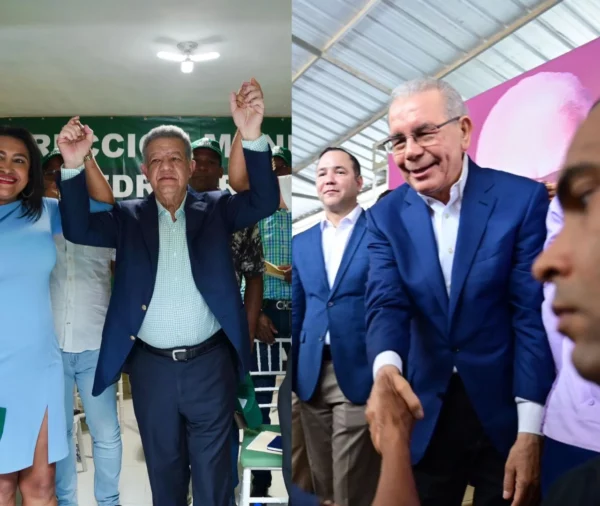 Leonel Fernández de la Fuerza del Pueblo y Danilo Medina del PLD, ambos presidentes de sus organizaciones