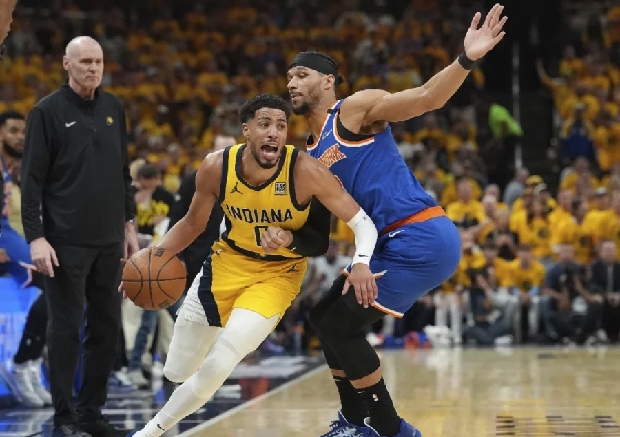 Tyrese Haliburton, durante una penetración en la final del Este ante los Knicks de NY. Fuente externa Tyrese Haliburton, durante una penetración en la final del Este ante los Knicks de NY. Fuente externa