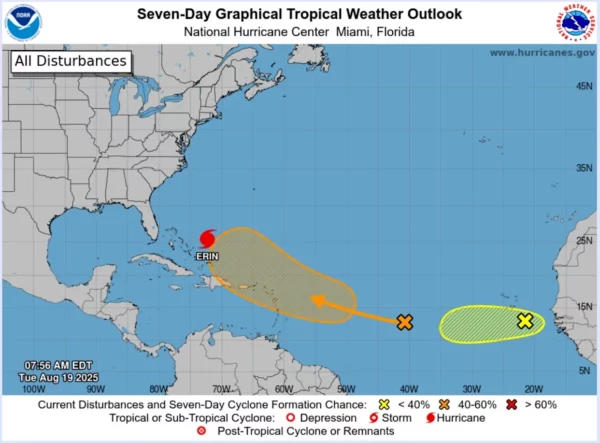 Erin avanza con fuerza hacia Bahamas y la costa este de EE.UU.