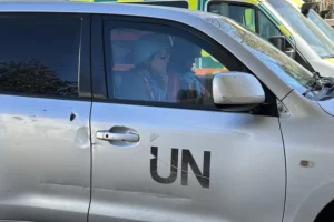 Fotografía de archivo de trabajadores de la ONU en la franja de Gaza