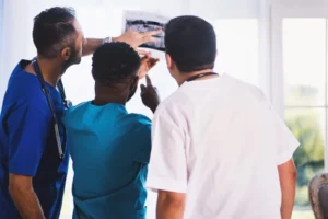 Médicos analizan una radiografía