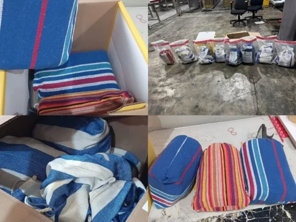 Hamacas incautadas por la DNCD en el AILA.