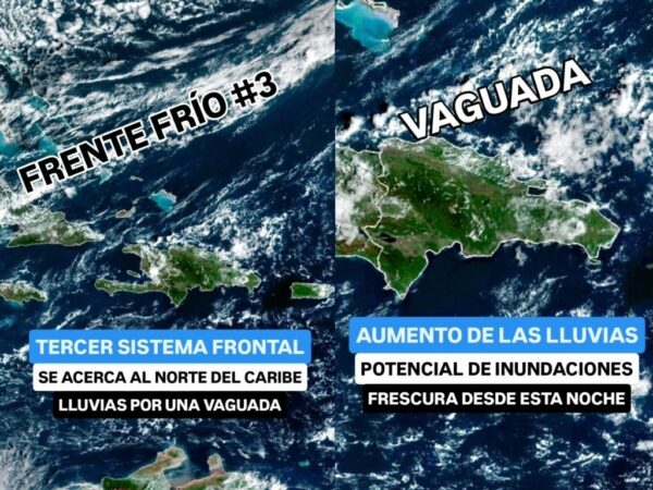 Frente frío y vaguada se acercan a República Dominicana.
