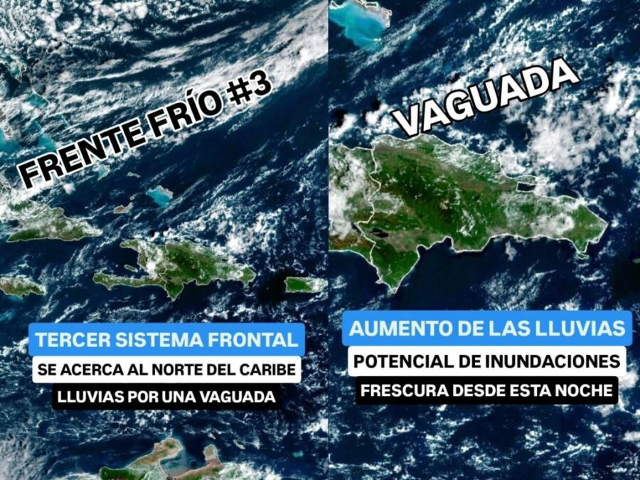 Frente frío y vaguada se acercan a República Dominicana.