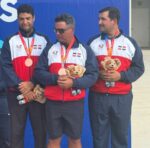 TIRO SKEET RD 1-Máximo Tavárez, Stefano Hazoury y Julio Elisardo Dujarric, integrantes del equipo skeet dominicano.