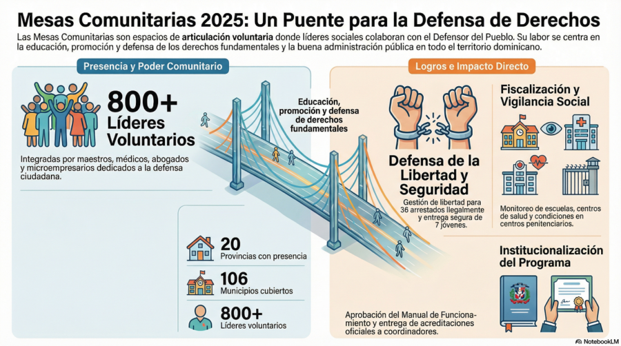Mesas Comunitarias del Defensor del Pueblo. Infografía elaborada con IA.