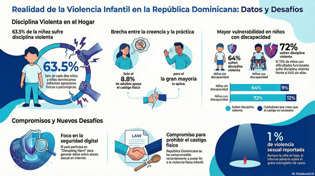 Infografía creada con inteligencia artificial de NotebookLM sobre acoso escolar en RD y violencia en niños y adolescentes.