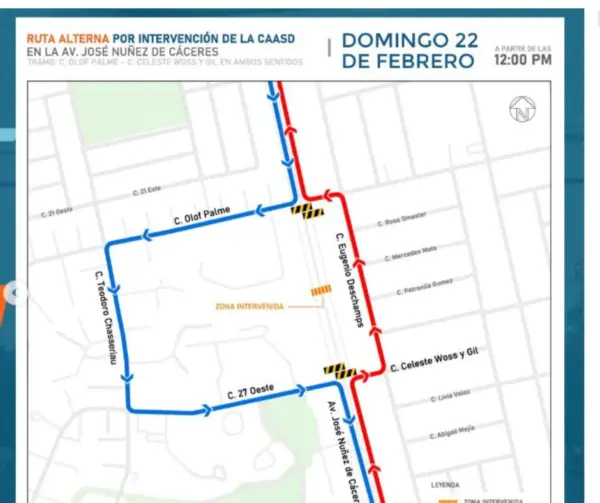 INTRANT cerrará tramo de Núñez de Cáceres este domingo, estas son las rutas alternas