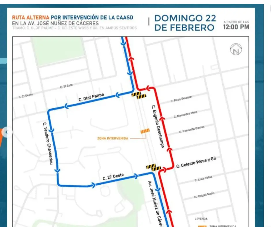 INTRANT cerrará tramo de Núñez de Cáceres este domingo, estas son las rutas alternas