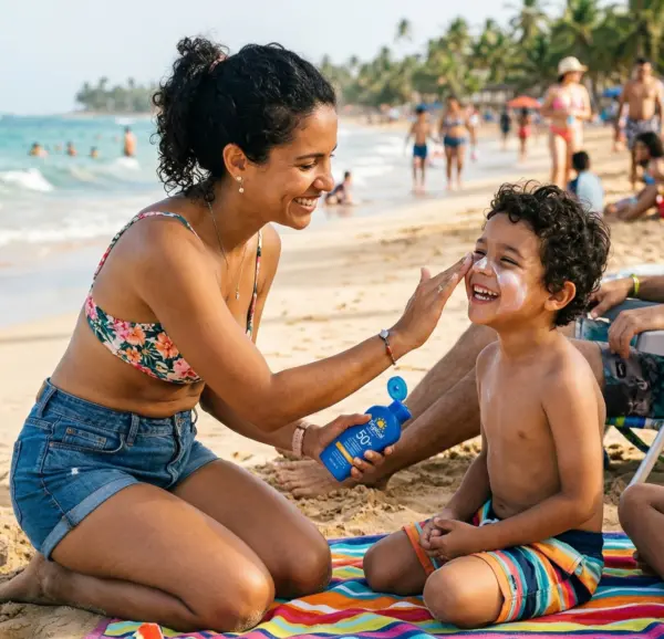 Colocar a los niños filtro solar específico para la edad y  utilizar trajes de baño con factor de protección contra rayos UV.