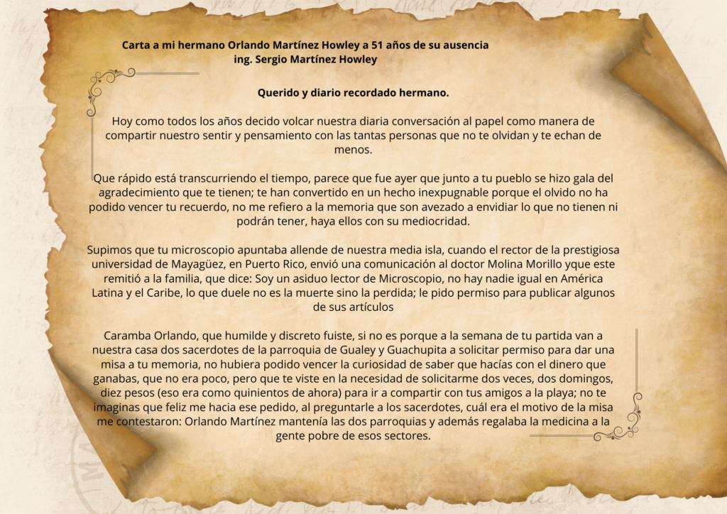 Carta de Sergio Martínez Howley