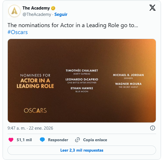 Lista de los nominados para los premios Óscar 2026