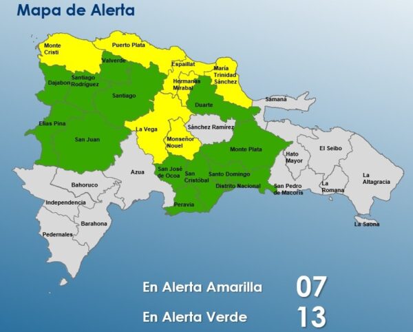 COE mantiene siete provincias en alerta amarilla y 13 en verde.