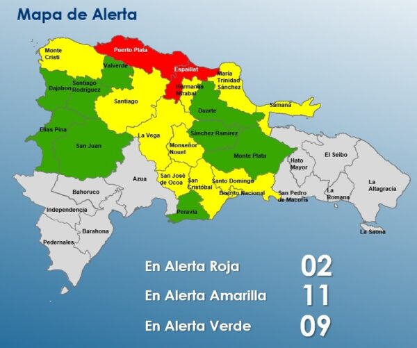Mapa de alertas por lluvias.