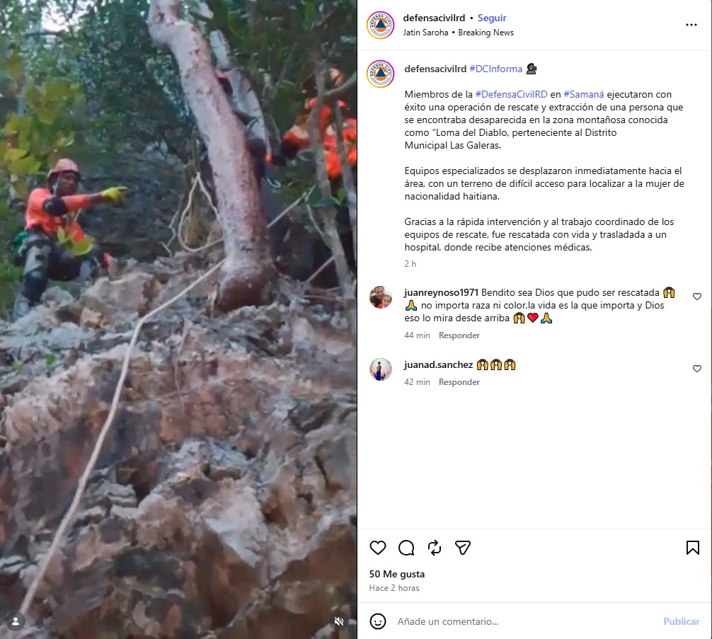 Defensa Civil rescata con vida a mujer extraviada en Samaná