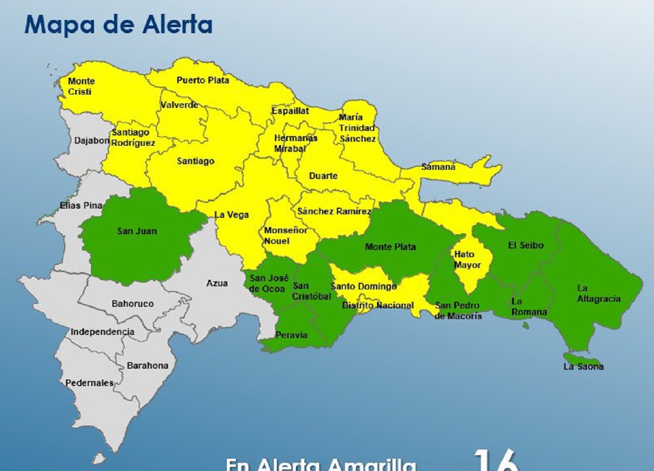 COE aumenta a 15 las provincias en alerta amarilla y mantiene 9 en verde por vaguada
