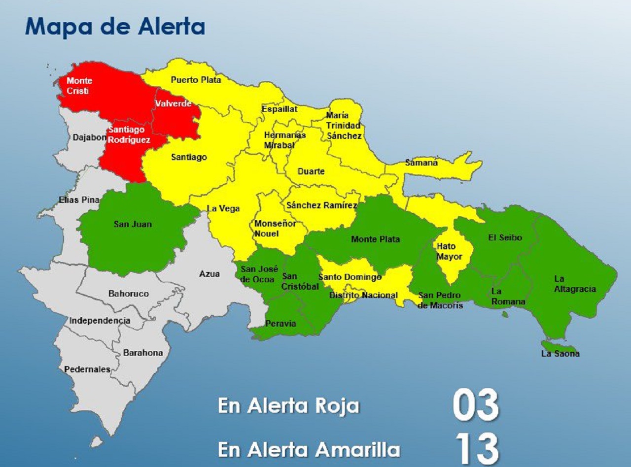 COE coloca tres provincias en alerta roja; 12 están en amarilla y 9 en verde por lluvias