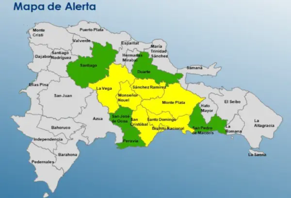 COE eleva 7 provincias en alerta amarilla y 5 en verde