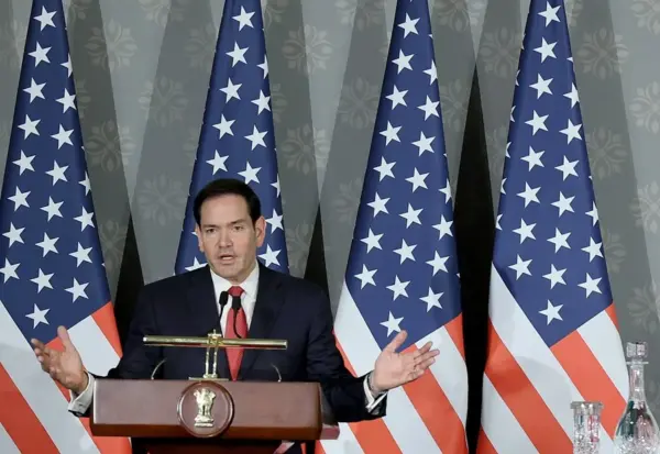 Fotografía de archivo del secretario de Estado de EE.UU., Marco Rubio, en una rueda de prensa en la Hyderabad House de Nueva Delhi, India.