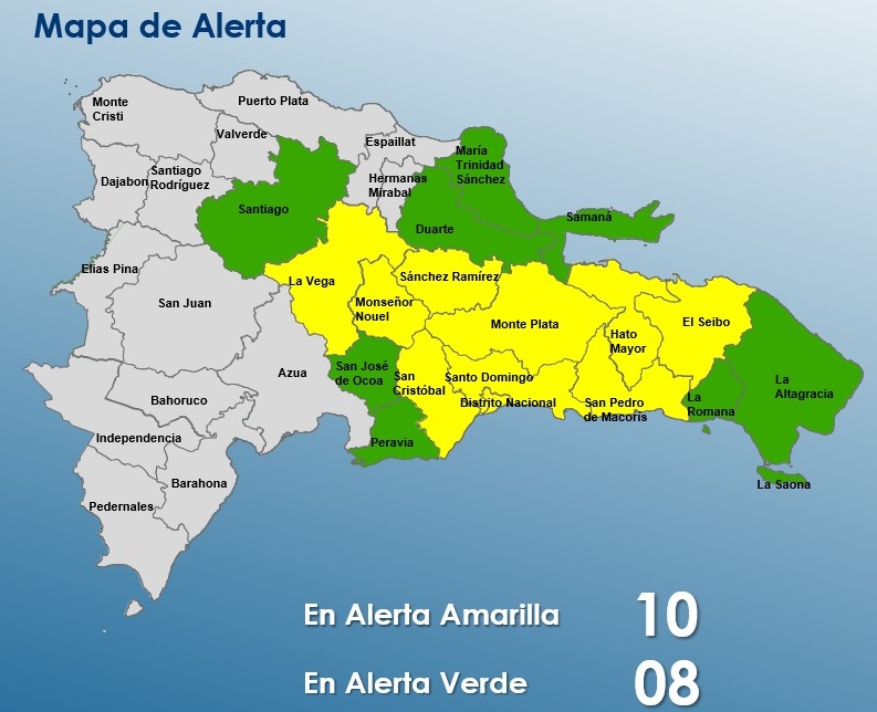 Mapa del COE con las alertas por lluvias.