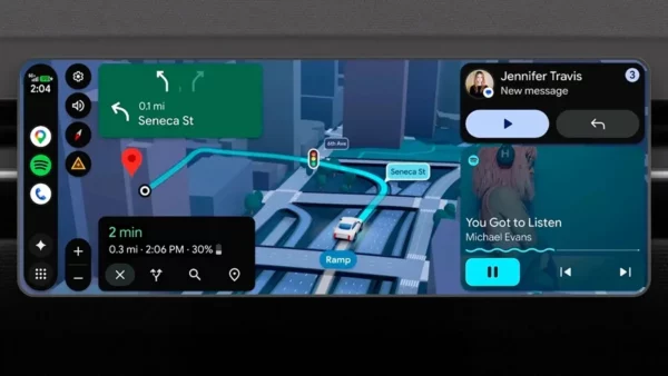 Fotografía cedida por Google de una captura de pantalla que muestra la función denominada 'Live Lane Guidance' ('guía de carril en vivo'), que a diferencia de las indicaciones tradicionales por GPS, utiliza la cámara frontal del automóvil para analizar el entorno en tiempo real este martes, en Nueva York (EE.UU.).