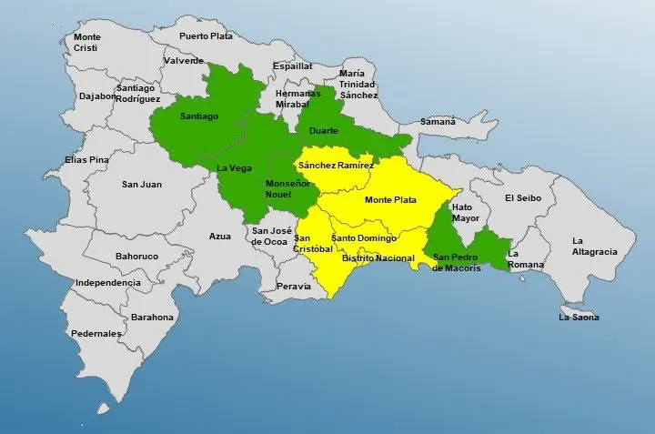 COE mantiene a 5 provincias en alerta amarilla y 5 en verde por vaguada