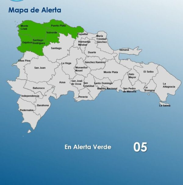 Cinco provincias se encunetra bajo los niveles de alerta verde.
