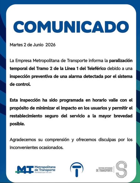 Paralizan servicio de un tramo del Teleférico de Santo Domingo tras detectarse una alarma en el sistema