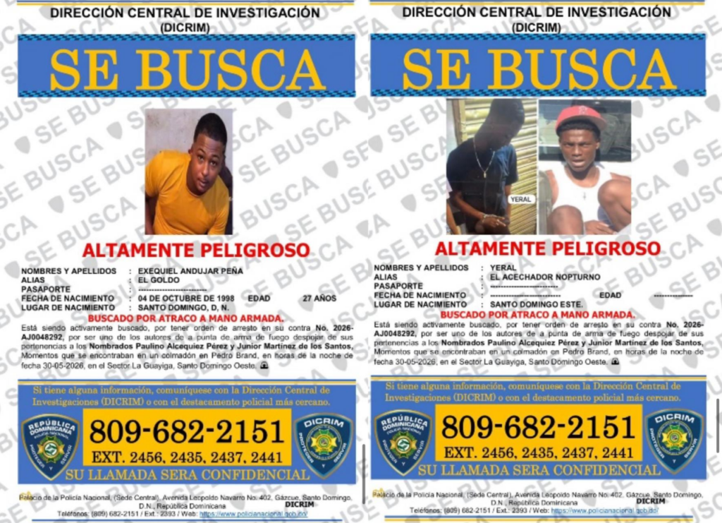 Policía Nacional busca a presuntos delincuntes