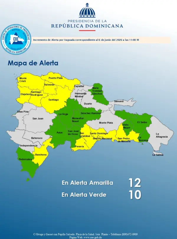 Coe aumenta a 22 las provincias en alerta por vaguada