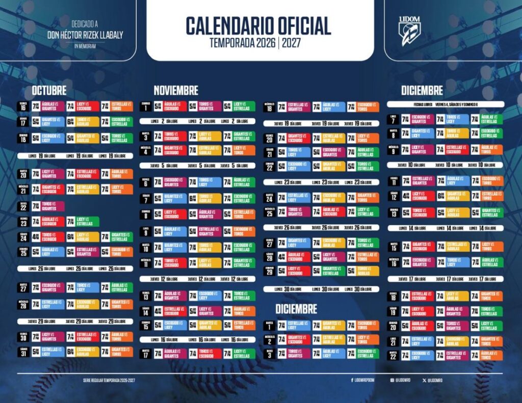 LIDOM aprueba calendario para el campeonato 2026-2027