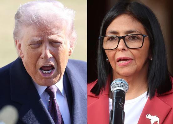 Combo de fotografías que muestra al presidente de Estados Unidos, Donald Trump, y a la presidenta encargada de Venezuela, Delcy Rodríguez.EFE.
