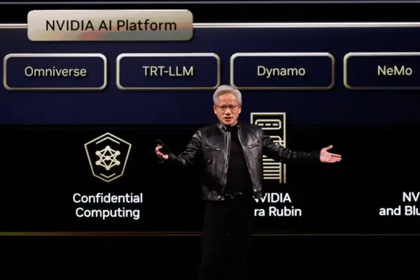 El director ejecutivo de Nvidia, Jensen Huang, habla en Taipéi, Taiwán.