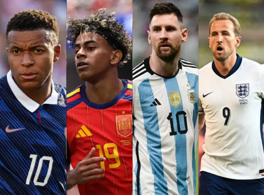 Kylian Mbappé (Francia);  Lamine Yamal (España); Lionel Messi (Argentina) y Harry Kane (Inglaterra).