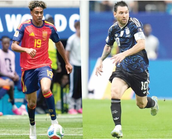 Lamine Yamal  de España y Lionel Messi de Argentina estarán de frente en la gran final de la Copa del Mundo el domingo.  ap