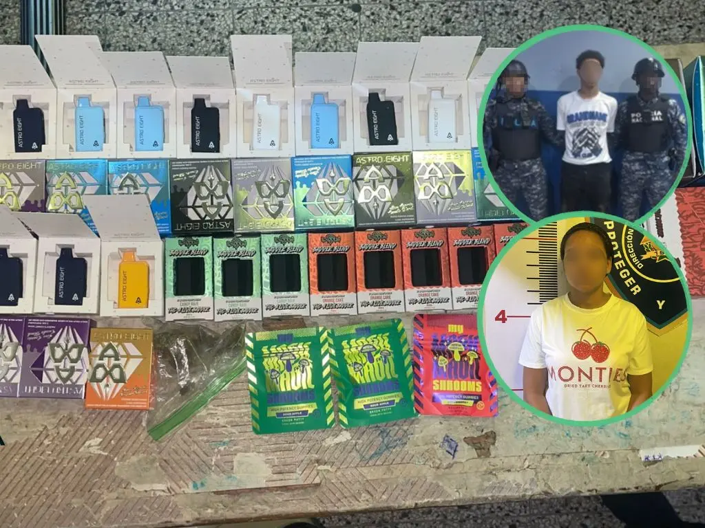 Policía arresta a dos personas por robo y presuntos delitos de drogas en La Vega
