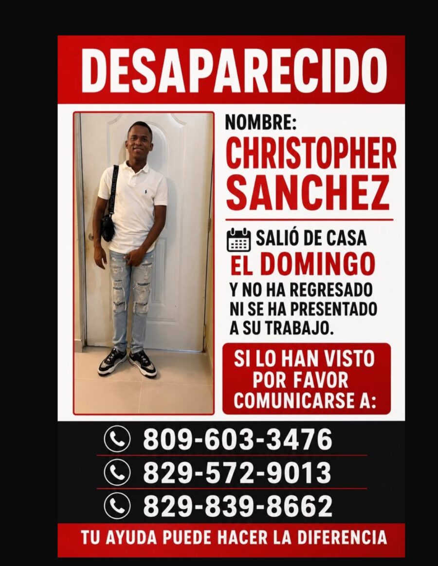 Christopher Sánchez de 21 años, se encuentra desaparecido desde el domingo.