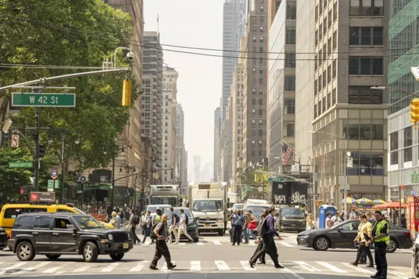 Personas caminan por una calle este viernes, en Nueva York (EE.UU.).