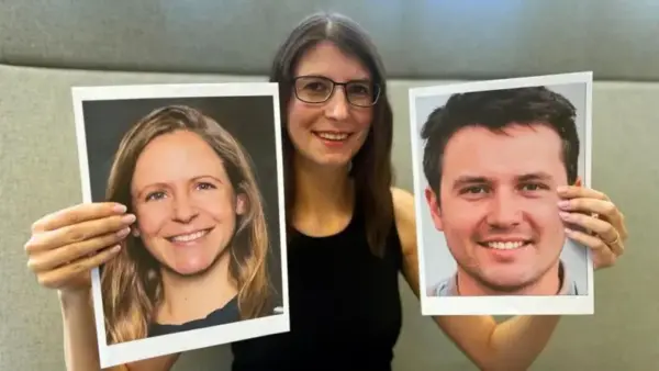 Una de estas fotos, que sostiene la Dra. Clare Sutherland, es un deepfake generado por inteligencia artificial.