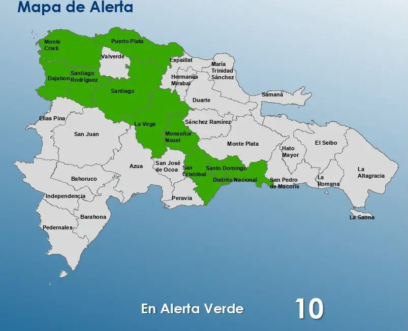 COE aumenta a 10 provincias en alerta verde por vaguada y onda tropical
