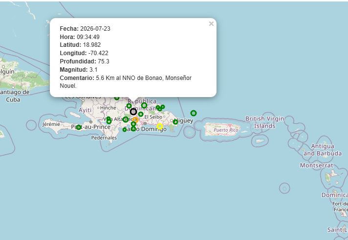 Sismo de magnitud 3.1 se registra al norte de Bonao